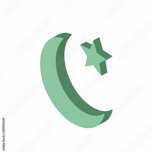 Islamic symbol green crescent moon and star.