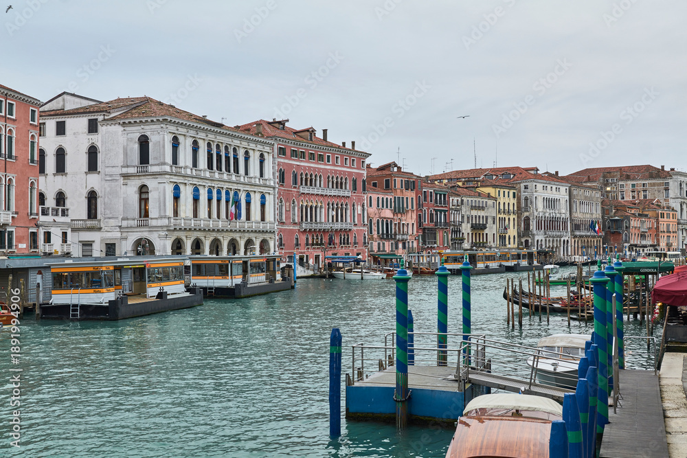 Fototapeta premium Grand Canal view from Rialto Bridge with vaporetto stops, Venice, Italy