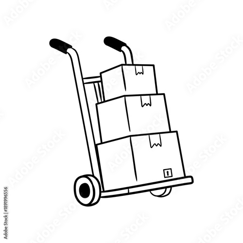 Hand Truck with Stacked Boxes Line Art Illustration