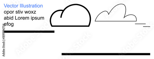 Weather forecasting, graphic design, simplicity, minimalism, modern decor, educational visuals. Abstract black clouds and lines with text. Weather forecasting and graphic design concept