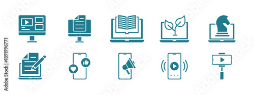 Set of 10 digital creation icons packs. Solid icon concept. Flat vector illustrations.