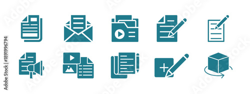 Set of 10 digital creation icons packs. Solid icon concept. Flat vector illustrations.