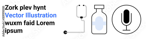 Healthcare, medical services, medication, communication, media, technology. Medical infusion bag, bottle and microphone icon. Healthcare and medical services concepts