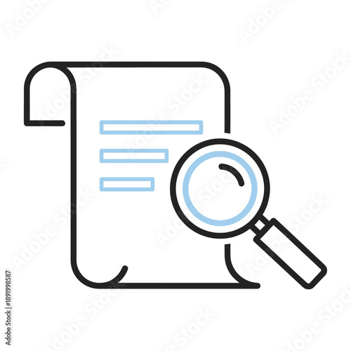 A magnifying glass examining a document with lines of text
