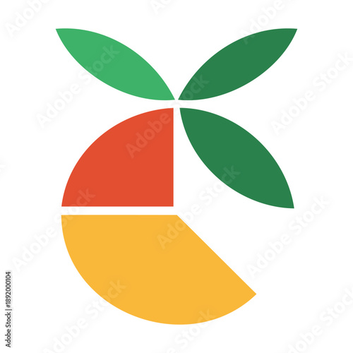 Fresh Fruit Slice Logo with Leaves, Organic Food Brand Mark