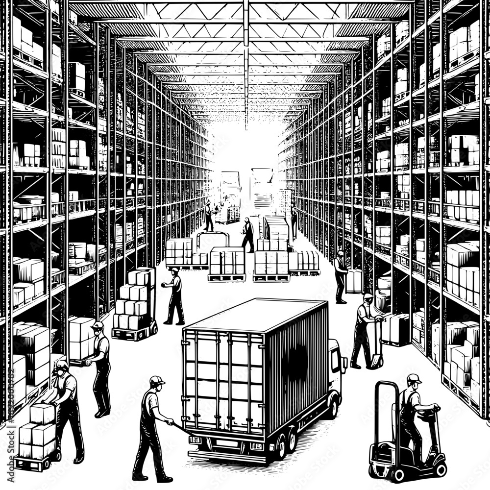 Naklejka premium Truck Loading with Hand Trucks