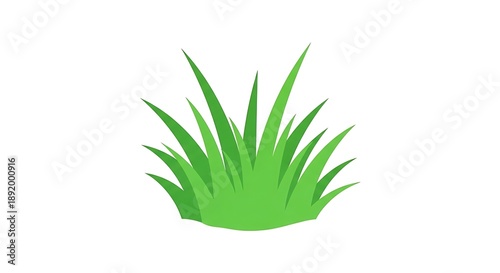 Simple green grass clump illustration on white background. Fresh stylized lawn bush icon, vibrant spring plant vector graphic.