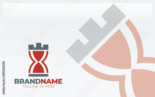 Sand time logo formed with castle symbol in simple and modern shape