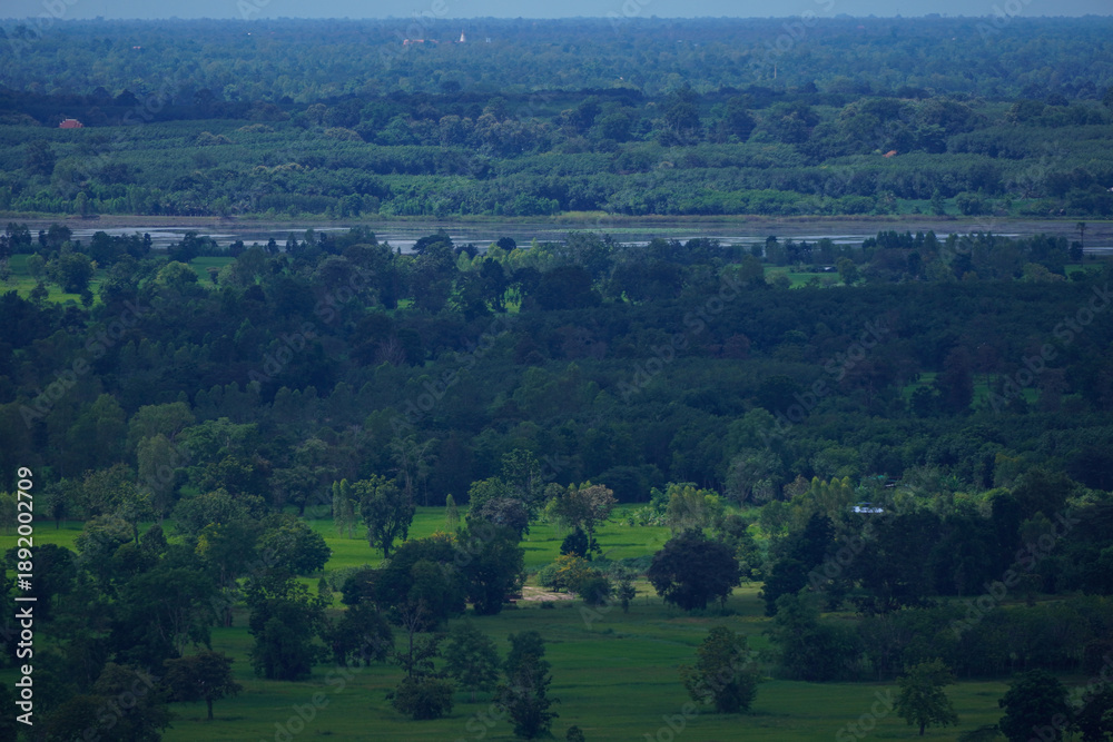 Fototapeta premium Native unspoiled landscape showing native trees surviving in agricultural dominated landscape environmental issues viewed from mountain top