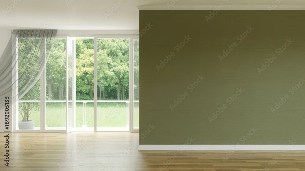 Fototapeta premium Empty space and green wall space for adding artwork