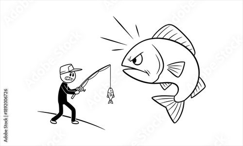 Cartoon Fisherman's Tiny Bait Provokes a Massive, Furious Aquatic Giant