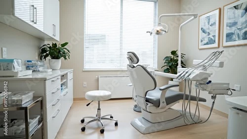 Dentist office interior with dental chair  equipment.