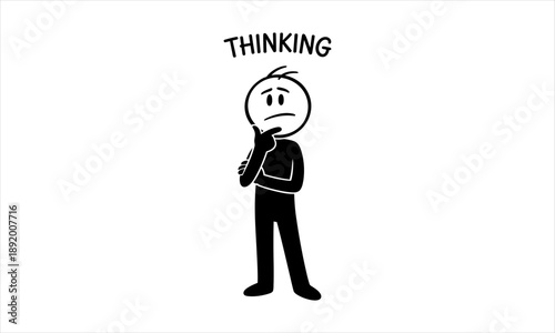 Simple illustration of a stick figure contemplating deeply, symbolizing thought and problem-solving process