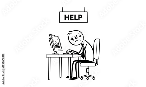 Stressed office worker at desk feeling overwhelmed and needing assistance