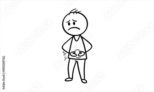 Unwell cartoon man clutching his stomach due to illness and severe digestive pain