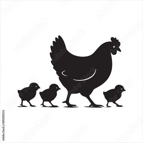 Silhouette of hen, Set of hen cartoon of different shapes, Animals vector illustration, Collection of Hand Drawn pet icons on white background