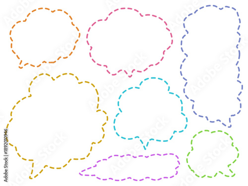 セット0238 カラフルな点線の吹き出し囲みフレームセット 手描き風の雲形・楕円デザイン 漫画表現向け透過ベクター素材/Colorful Dotted Speech Bubble Frame Set with Hand Drawn Cloud and Oval Shapes Transparent Vector Illustration
