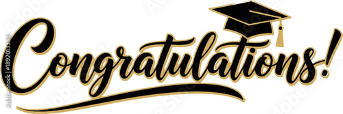 Elegant Congratulations Calligraphy Text with Graduation Cap and Gold Tassel