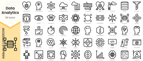 Set of data analytics icons. Simple line art style icons pack. Vector illustration