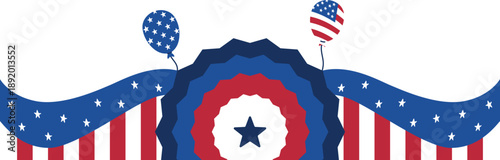 American wavy flag, bunting, ribbon decoration for independence day, freedom day, patriotic day, memorial day. Vector isolated.