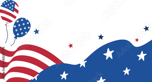 American wavy flag, bunting, ribbon decoration for independence day, freedom day, patriotic day, memorial day. Vector isolated.