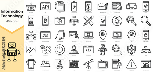 Set of Information Technology icons. Simple line art style icons pack. Vector illustration