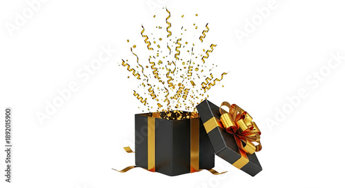 Black Gift Box with Gold Confetti and Ribbon