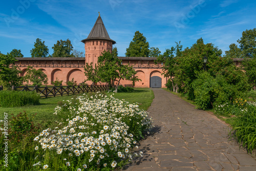 The walls and tower of the Spaso-Evfimiev Monastery on a sunny summer day, Suzdal, Vladimir region, Russia