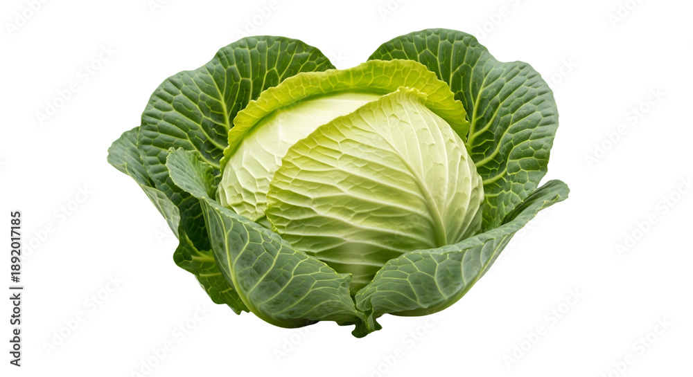 Fototapeta premium Close-up of a vibrant green cabbage head, isolated on a solid black background