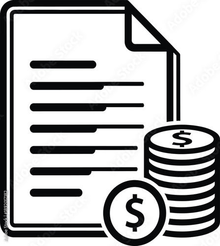 Financial Document and Stacked Dollar Coins Icon Representing Payment, Billing, and Expense Management for Business
