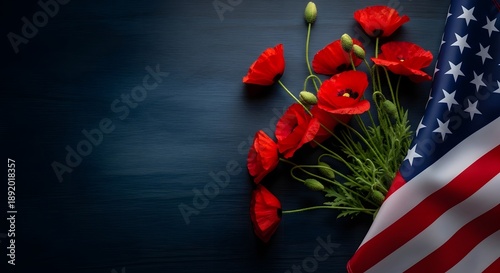 Memorial day tribute honoring fallen heroes with poppies and american flag