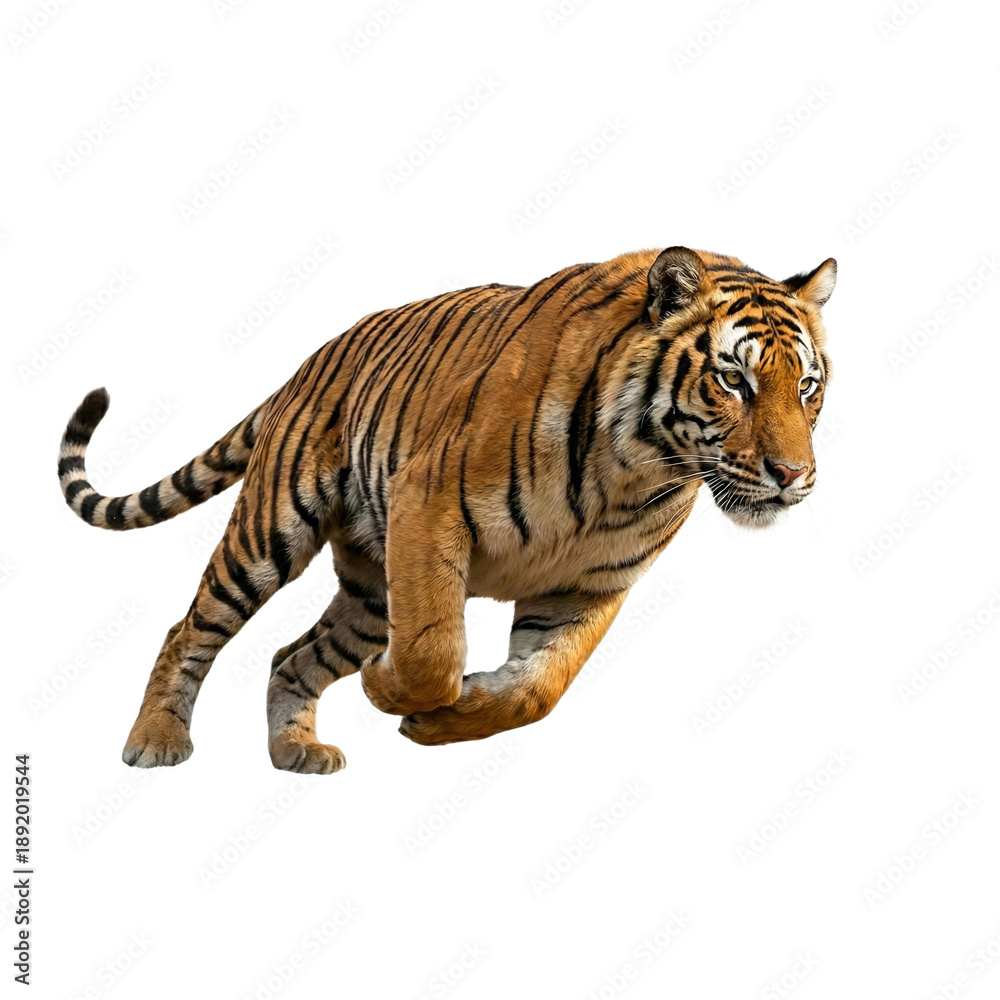 Obraz premium Running Bengal tiger on transparent background.