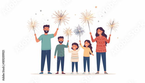 A happy family with sparklers celebrating a holiday or special occasion with joy and excitement