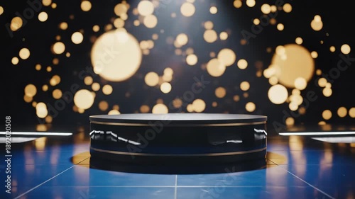 Wallpaper Mural Elegant Black Podium with Golden Accents and Bokeh Lights on a Blue Stage for Award Ceremonies Torontodigital.ca