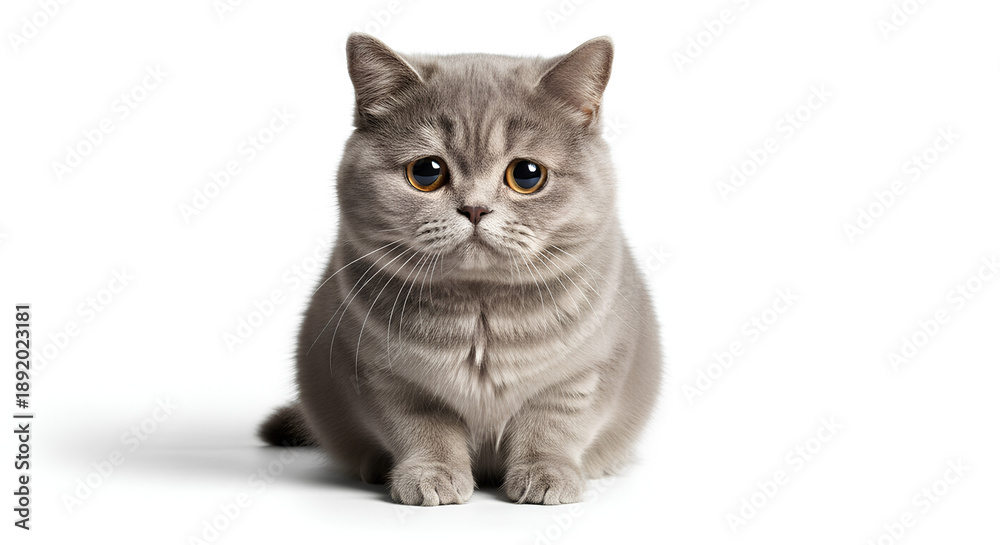 Fototapeta premium Cute British Shorthair Cat Sitting on White Background