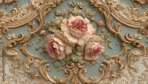 Intricate three dimensional floral relief panel showcases opulent baroque decorative molding
