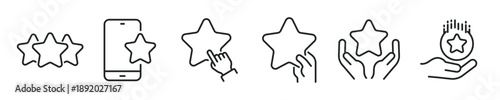 Star thin line icon set. Web minimal editable stroke icons