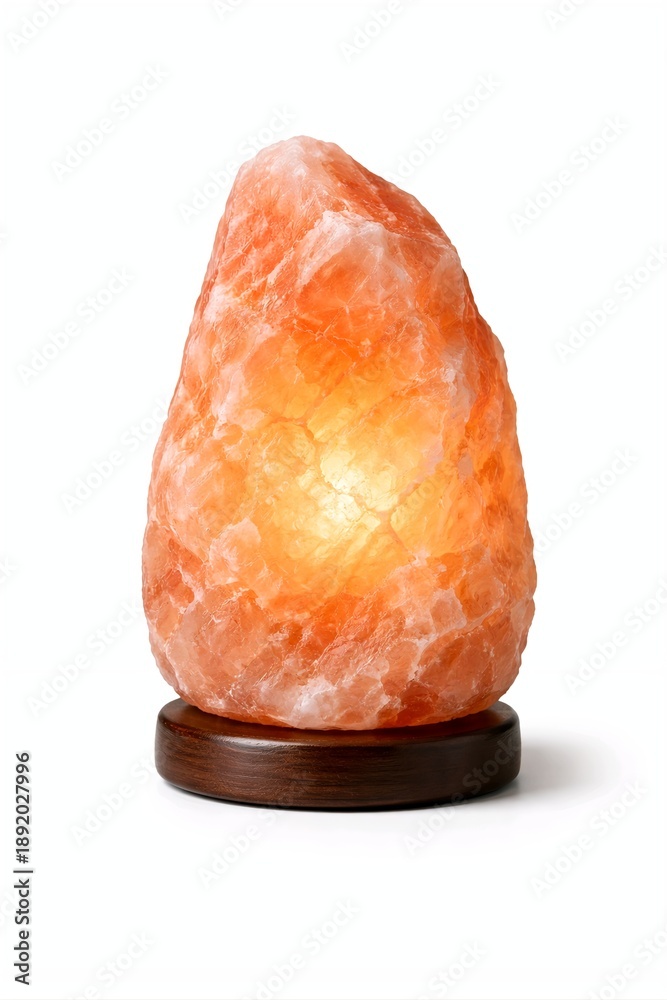 custom made wallpaper toronto digitalPink Himalayan Salt Lamp on Wooden Base Isolated on White