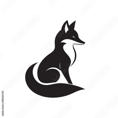 Black silhouette of a fox sitting and looking to the right