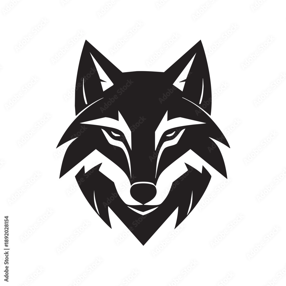 Fototapeta premium Black wolf head logo with sharp lines and white accents