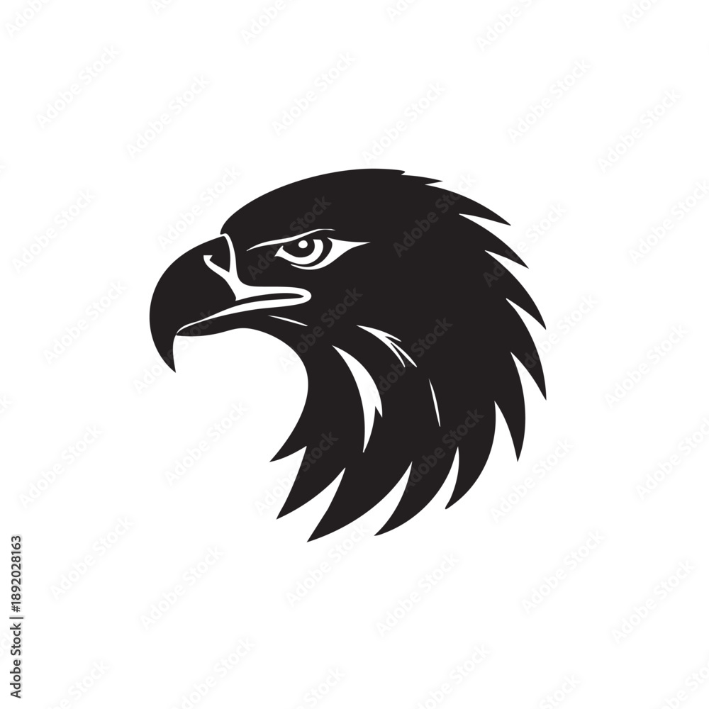 Obraz premium Black silhouette of an eagle head with sharp beak and feathers
