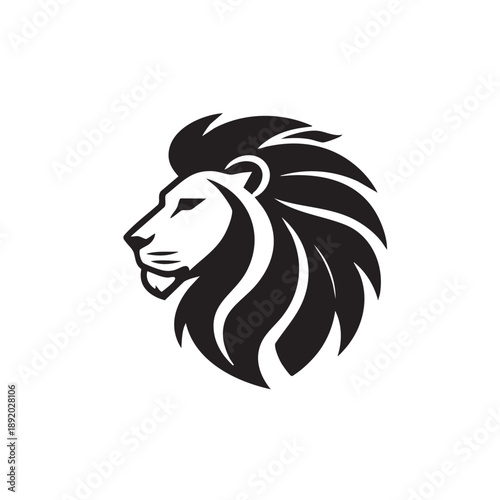 Black and white lion head logo with a majestic mane