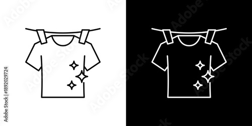 Freshly laundered t-shirt icon sparkling clean garment hanging on a clothesline, symbolizing domestic hygiene and crisp cleanliness