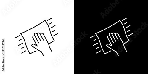 Cleanliness and Hygiene Icon Simple Vector Line Illustration Depicting a Hand Using a Cloth to Wipe a Surface for Sanitation and Domestic Tasks