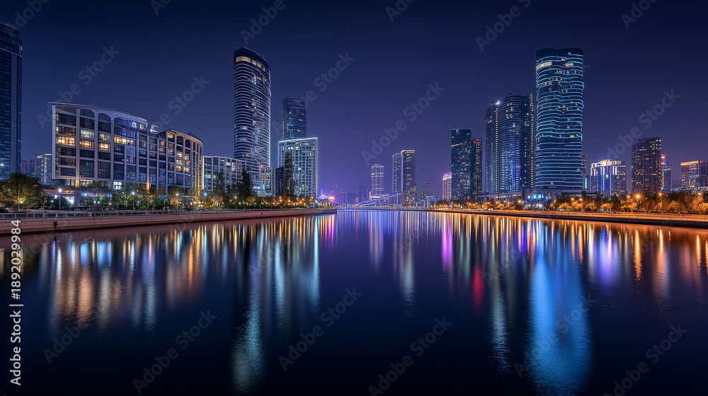 Naklejka premium Downtown Skyline at Night