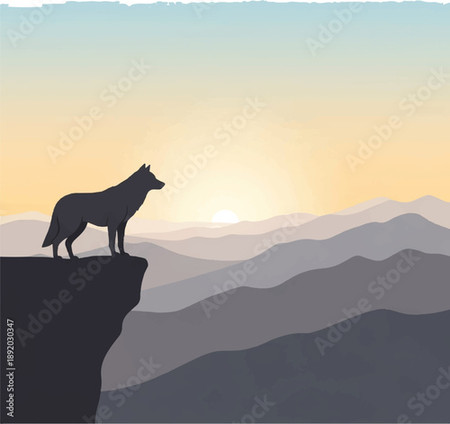 Silhouette of a Lone Wolf Standing.