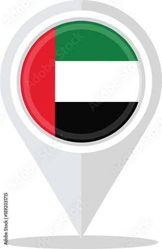 Free Download United Arab Emirates Flag Location Pin Icon with Red Green White Black Colors for Maps, Navigation Apps, Travel Guides, and Geographic Design - GFXLoad