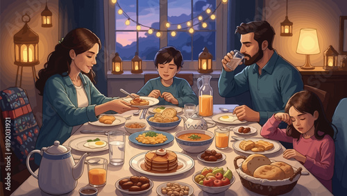 Family enjoying a warm breakfast together at home