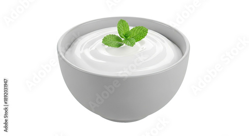 Bowl of creamy white yogurt with mint garnish