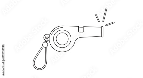 Minimal line drawing of a safety whistle with a lanyard, a simple sports accessory illustration.